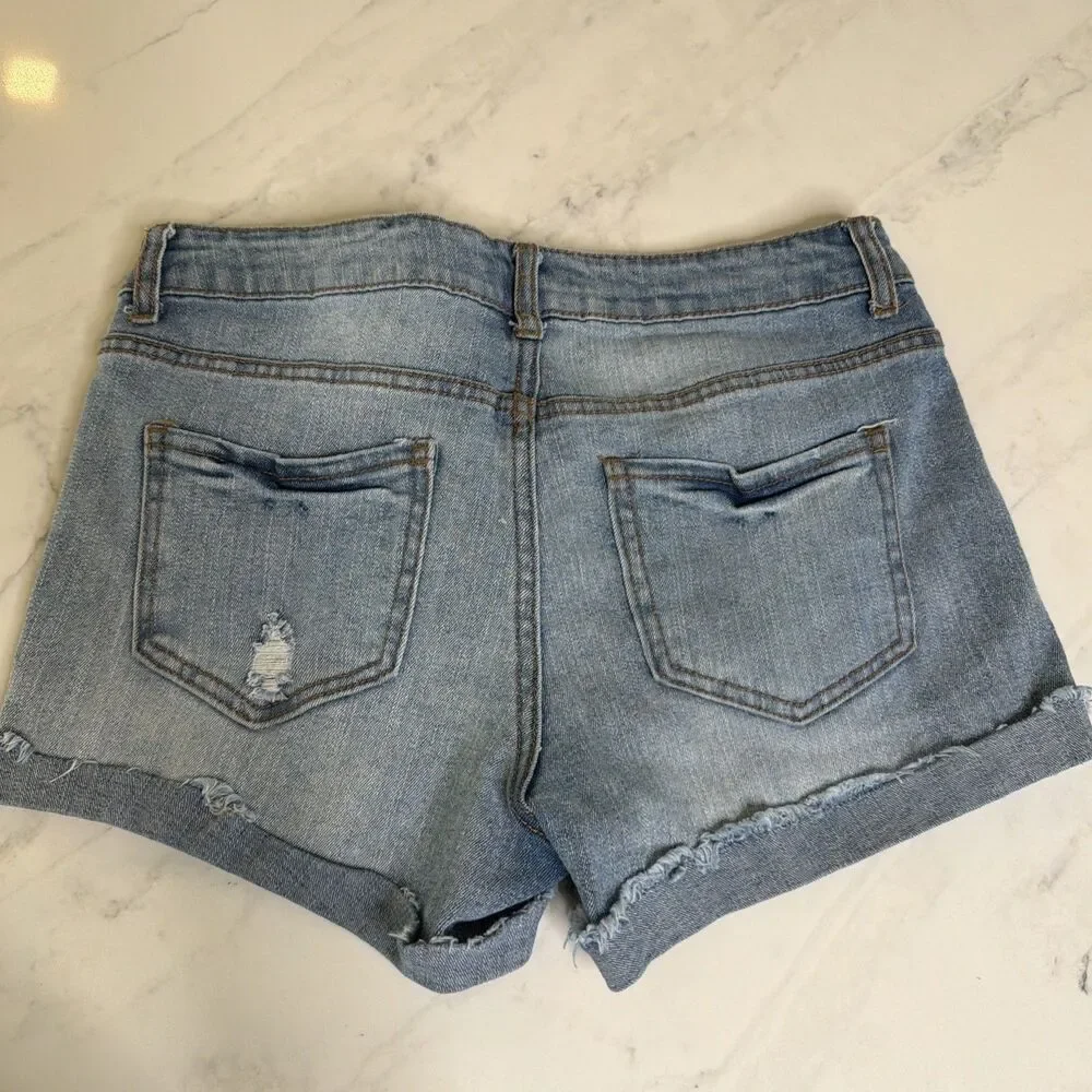 Blue Asphalt Denim Mini Jorts 28 Distressed Y2K Festival Streetwear Grunge
